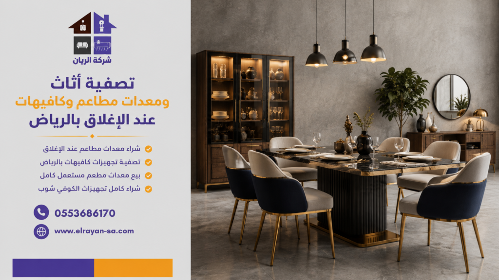 شراء كامل تجهيزات الكوفي شوب والمطاعم المستعملة ضمن خدمات تصفية أثاث ومعدات مطاعم وكافيهات عند الإغلاق بالرياض.
