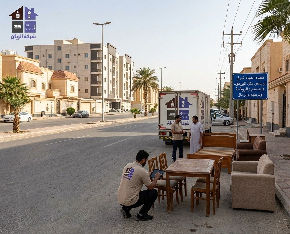 أحياء شرق الرياض التي تخدمها شركة الريان شارع سكني بفلل وعمارات في أحد أحياء شرق الرياض حيث نقدم خدمة شراء الأثاث المستعمل