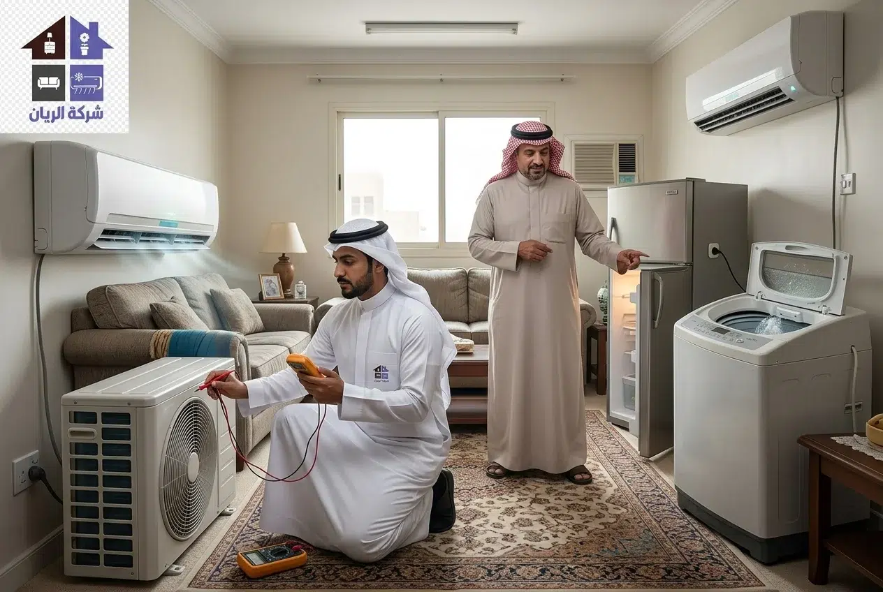 شراء المكيفات والأجهزة المستعملة فحص تشغيل مكيف سبليت وثلاجة مستعملة في بيت بحي غرناطة قبل شرائها
