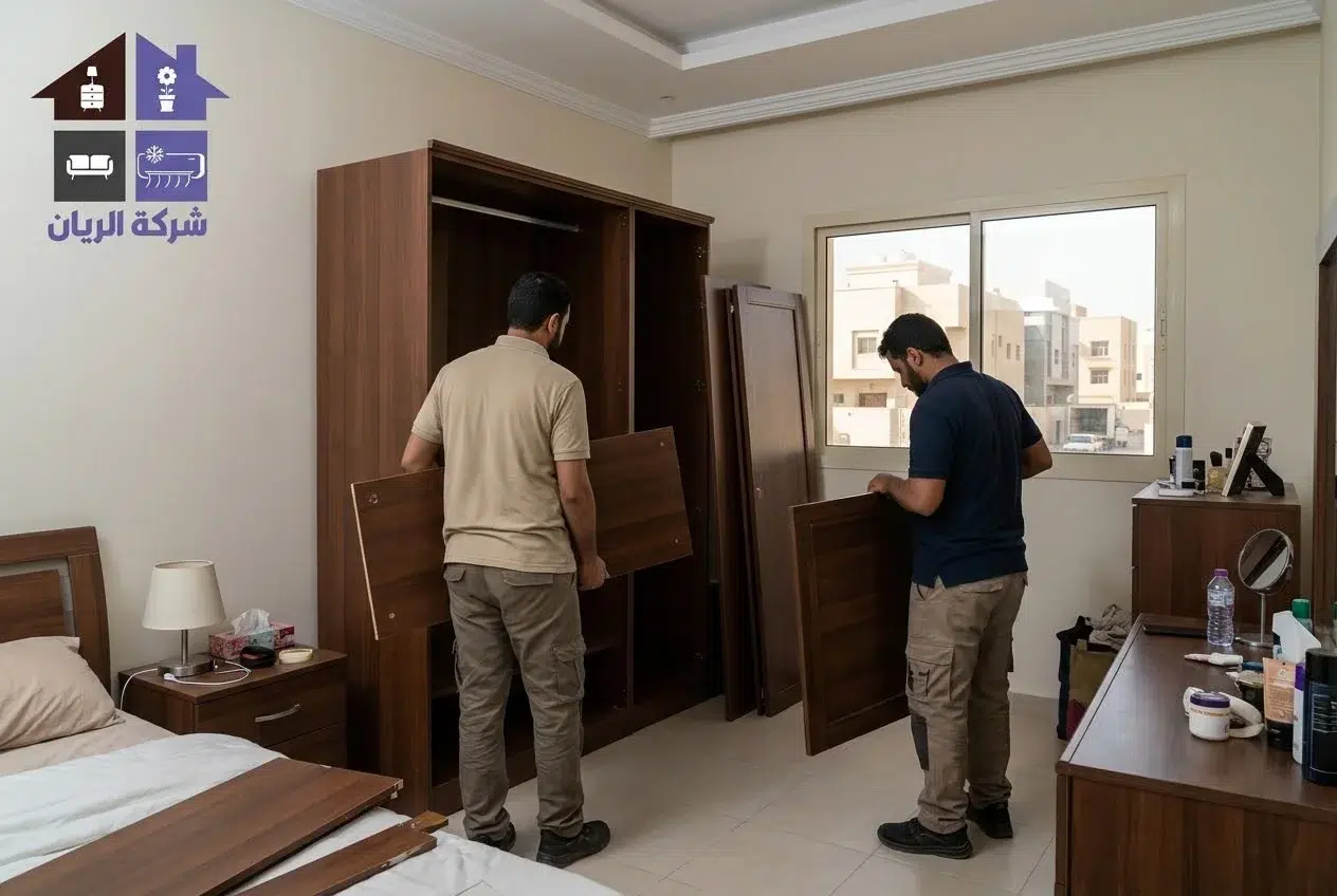 فريق شركة الريان يفك دولابًا مستعملًا ويحمّله