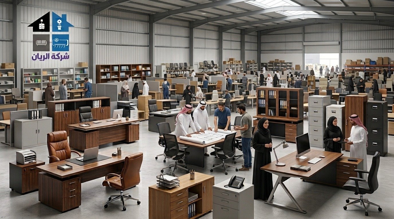 شركة الريان للأثاث المستعمل شراء اثاث مكتبي مستعمل بالرياض فنيو شركة الريان يفكّون قواطع مكتبية وطاولات اجتماعات ويجهزونها للنقل من مبنى إداري بالرياض