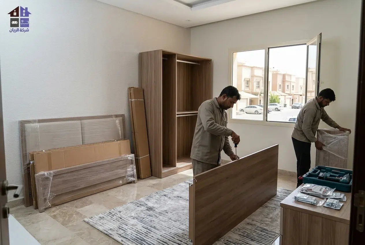 شركة الريان للأثاث المستعمل `شراء اثاث مستعمل حي الحزم بالرياض شراء اثاث مستعمل حي الحزم بالرياض: فريق الريان يفك غرفة نوم داخل شقة