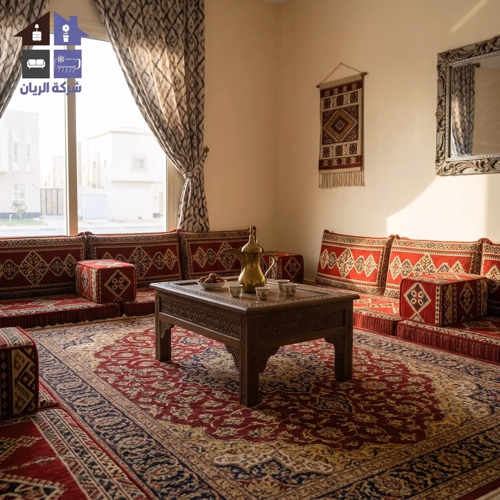 مجلس عربي وكنب مستعمل داخل منزل قبل عرضه للبيع